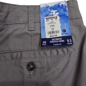 IZOD Saltwater Stretch Chino Classic Shorts 36x9.5 Gray NWT